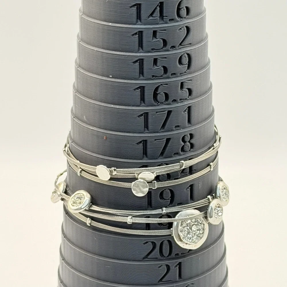 Silver Tone Multi Strand Wire Bangle Set Rhinestone Disc Boho Chic Bracelets